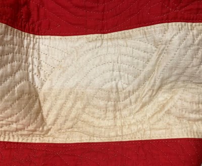 Lot 2017 - Late 19th Century Turkey Red and White Strippy Quilt, with stylish alternating rows of...