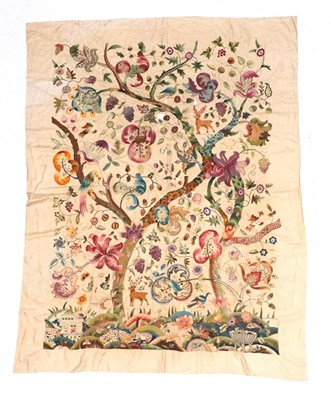 Lot 2023 - Large Circa 1940s Wool Work Panel, decorated with a central tree, with a foreground of flowers, and