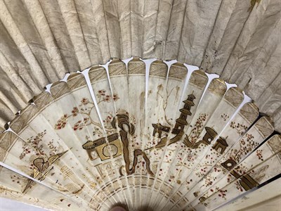 Lot 2025 - A Late 18th Century Grand Tour Fan with several Italian views and corresponding written detail, the