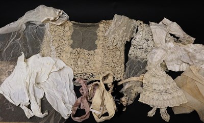 Lot 2030 - Assorted Late 19th Century Lace and Costume Accessories, comprising three bonnet veils and a...