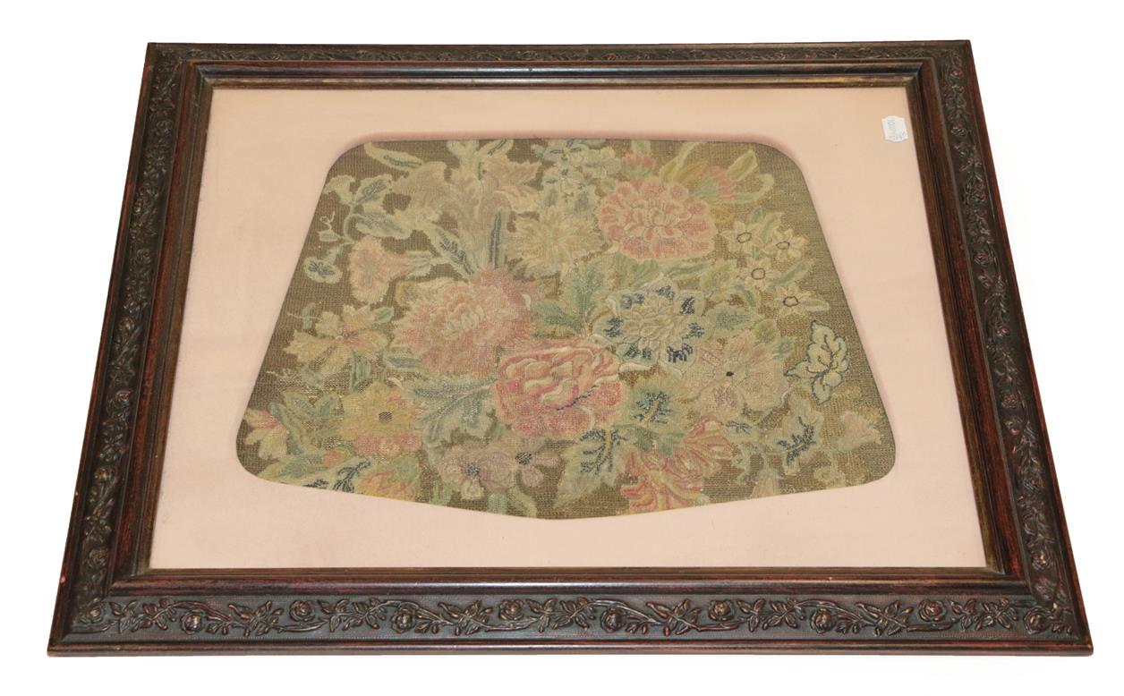 Lot 2043 - A 19th Century Wool and Silk Tapestry and Petit Point Seat Cover, decorated with pink chrysanthemum