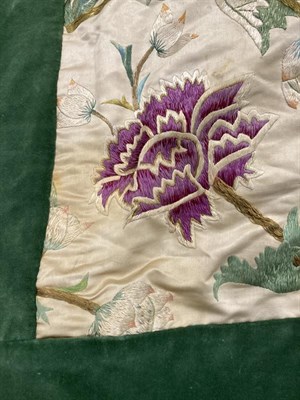 Lot 2044 - Large Early 19th Century Cream Silk Bed Cover, embroidered overall with large decorative silk...