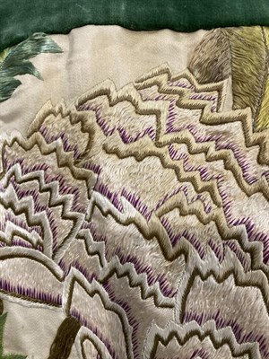 Lot 2044 - Large Early 19th Century Cream Silk Bed Cover, embroidered overall with large decorative silk...