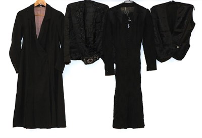 Lot 2050 - Early 20th Century Ladies' Costume, comprising a long sleeved wool dress of herringbone design,...