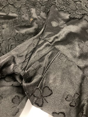 Lot 2056 - 19th Century French Black Silk Two Piece Labelled Rouff Blvd Haussmann Paris, woven with clover...