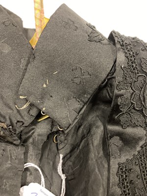 Lot 2056 - 19th Century French Black Silk Two Piece Labelled Rouff Blvd Haussmann Paris, woven with clover...