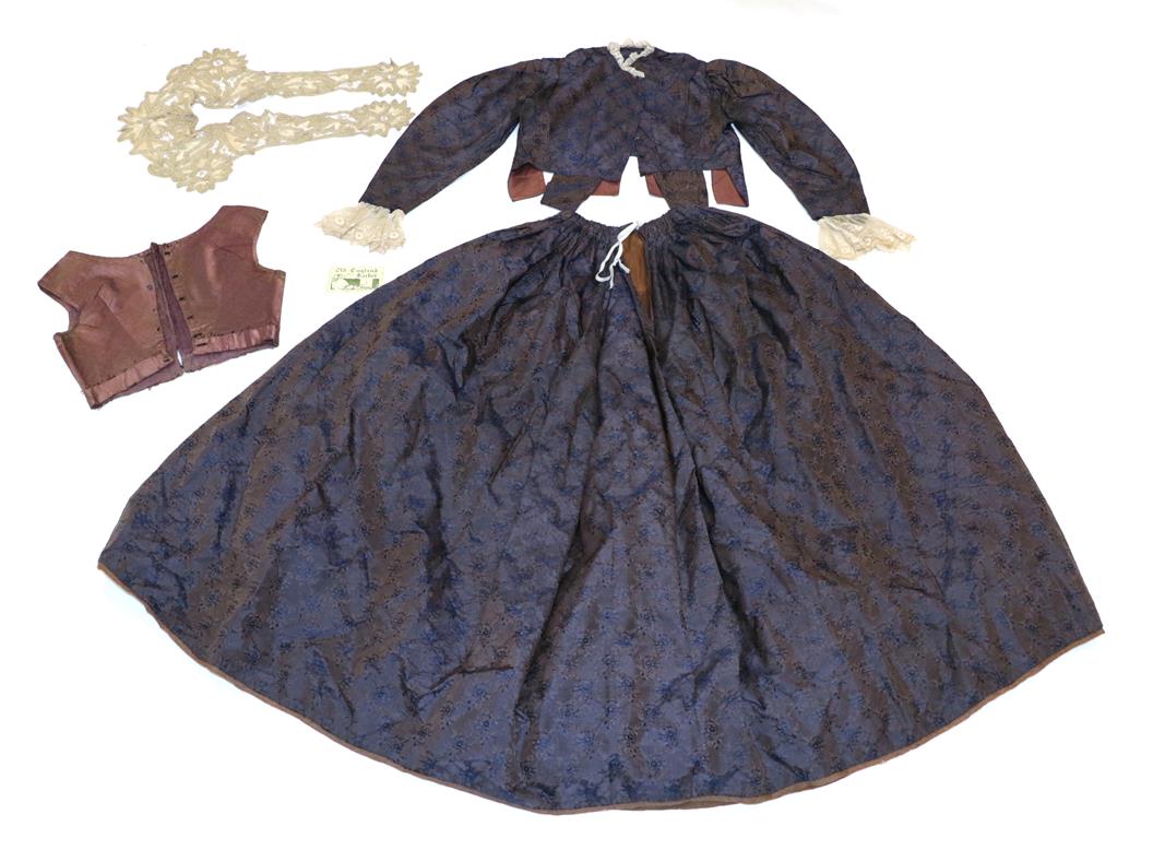 Lot 2057 - Victorian Purple Silk Brocade Two Piece Outfit with Accessories, comprising a long sleeved...