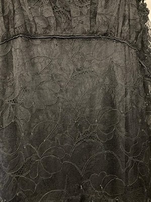 Lot 2073 - Circa 1930-50s Ladies' Evening Wear, comprising a black lace mounted dress with black velvet straps