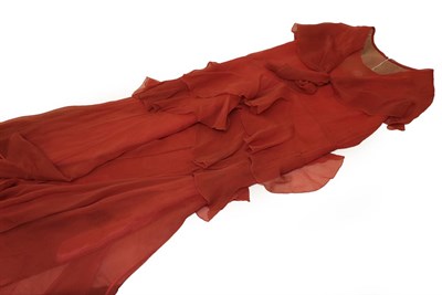 Lot 2081 - Circa 1930s Silk Chiffon Pink Sleeveless Evening Dress, with scoop neck, tie scarf to the front and