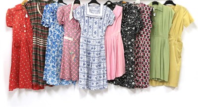 Lot 2084 - Circa 1940-50s Cotton Day Dresses and Other Items, comprising cotton floral printed long sleeve...
