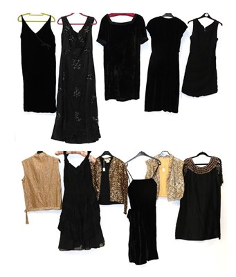 Lot 2098 - Circa 1960s and Later Ladies' Evening Wear, comprising a black full length sequin sleeveless dress