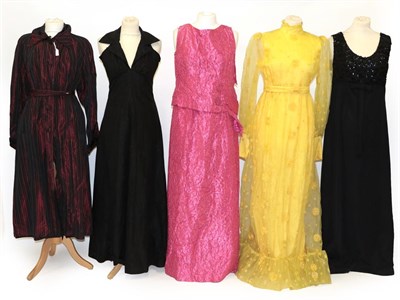 Lot 2102 - Circa 1970s Ladies' Evening Wear, comprising five metallic jersey full-length dresses, with...