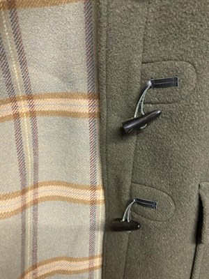 Lot 2105 - Burberry Loden Green Wool Duffle Coat, with wool checked lining and toggle fastenings and hood