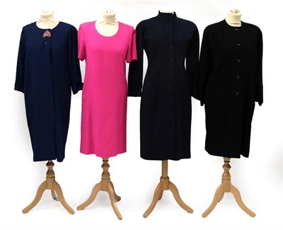 Lot 2112 - Modern Jean Muir Costume, comprising a bright pink wool shift dress, scoop neck (size 10); a...