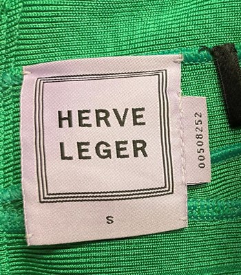 Lot 2114 - Herve Leger Full-Length Green Bandage Dress, with single shoulder strap, (size small)