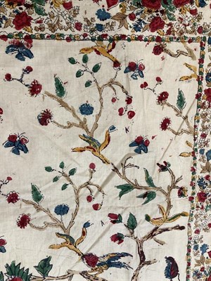 Lot 2122 - Indian Printed Cotton Bed Cover, depicting a central image of the Tree of Life, with birds and...