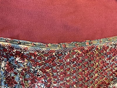 Lot 2132 - Circa 1920s Liberty and Co Dark Red Wool Shawl, of semi circular shape with a coloured woven...
