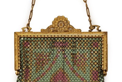 Lot 2135 - Circa 1920s American Mandalian Chain Link Evening Bag, painted to the front and back in pale green