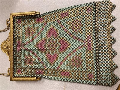 Lot 2135 - Circa 1920s American Mandalian Chain Link Evening Bag, painted to the front and back in pale green