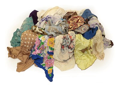 Lot 2145 - A Quantity of Assorted Circa 1900-1950s Scarves and Handkerchiefs, comprising seven cream silk...