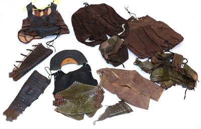 Lot 2151 - Two Ladies Theatrical Leather Armour Costumes, comprising handmade leather bodice, with...