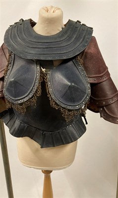 Lot 2151 - Two Ladies Theatrical Leather Armour Costumes, comprising handmade leather bodice, with...