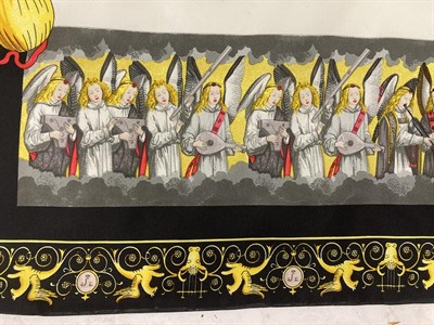 Lot 2170 - Versace Silk Scarf 'Atelier Musicale', depicting lutes, angels with instruments, within a gold...