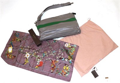 Lot 2174 - Prada Miu Miu Green and Grey Leather Shoulder Bag, new with tags, card of authenticity and pink...