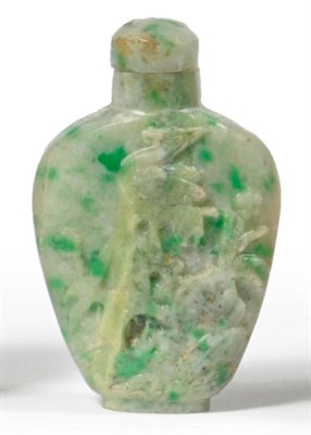 Lot 203 - A Chinese Jade Snuff Bottle, probably early 20th century, of tapered spade shape, worked in...