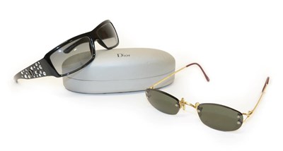 Lot 2180 - Pair of Dior Black Framed Sun Glasses, with diamante set arms in a fitted Dior case; Pair of...