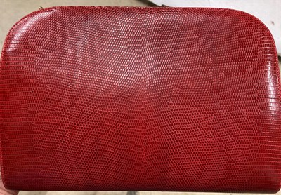 Lot 2187 - Ferragamo Red Leather Handbag with dustbag; and a Caroline Herrera Silk Scarf (boxed) (2)