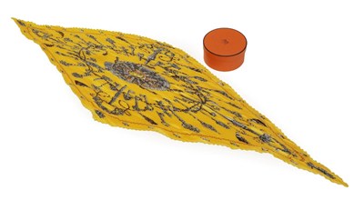 Lot 2188 - Hermes Yellow Silk Pleated Scarf 'Le Clefs', in Hermes cylindrical box and cover