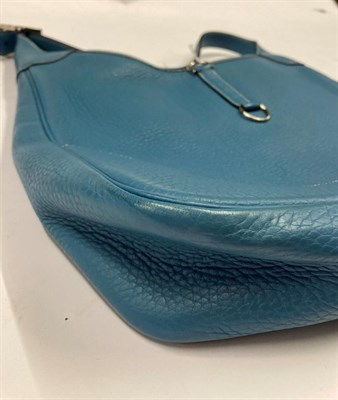Lot 2189 - Hermes Blue Leather Clemence Shoulder Bag, with white contrast stitching, chrome hardware,...