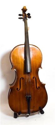 Lot 3003 - Cello 29 3/4'' two piece plywood back, labelled 'Imported by Leslie Sheppard (Foreign)' and...