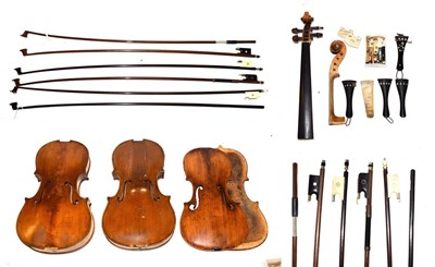 Lot 3004 - Three Violin Bodies in various states of dissassembly, with some accessories and a small...