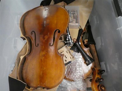 Lot 3004 - Three Violin Bodies in various states of dissassembly, with some accessories and a small...