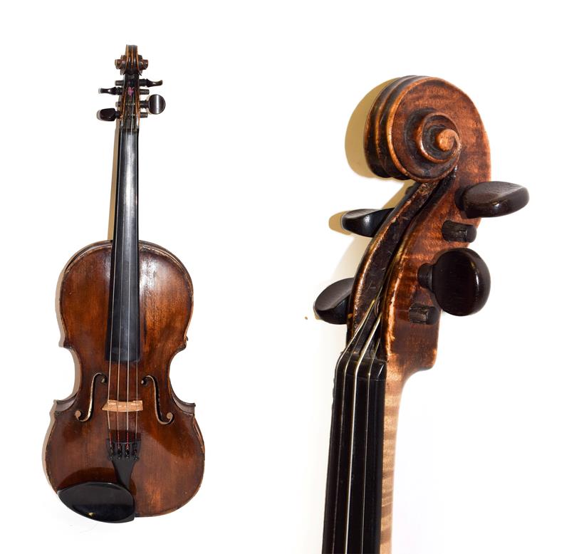 Lot 3007 - Violin 13 15/16'' one piece back, branded on back 'G.B.G' in rectangular box, handwritten label...