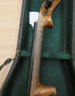 Lot 3011 - Violin 14 1/4'' two piece back, no label, has some repairs to scroll cheeks (cased)