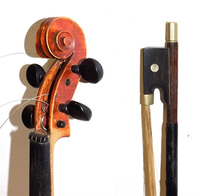Lot 3014 - Violin 14 1/8'' two piece back, ebony fingerboard, labelled 'Antonius Stradavarius Cremonisis'...