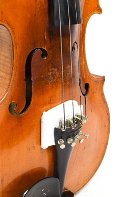 Lot 3016 - Violin 14 1/8'' two piece back, ebony fingerboard, labelled 'Nicolaus Amartus Cremonen...