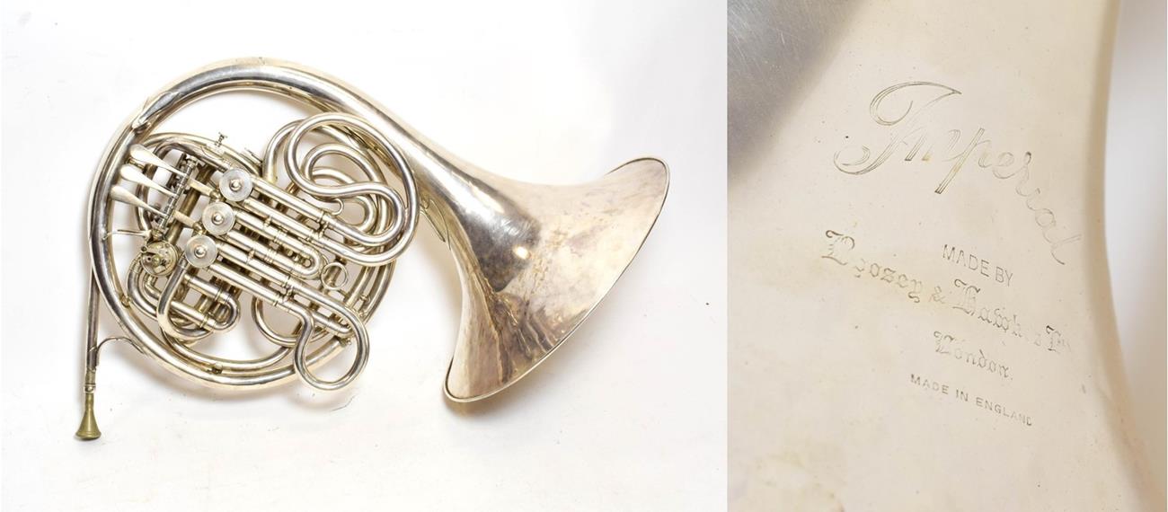 Lot 3025 - French Horn four valve double, engraved 'Imperial Made By Boosey & Hawkes Ltd, London, Made In...