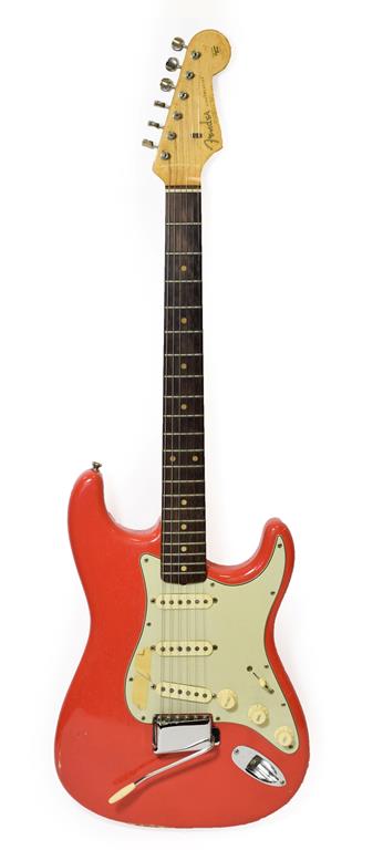 Lot 3035 - Fender Stratocaster Guitar (1962) serial no.87362, red body with cream scratchplate, three way...