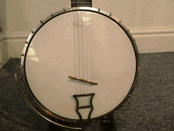 Lot 3043 - Banjo 5 string, 22 frets, 11'' head, headstock with plaque 'John Grey & Sons London' hoopstick...