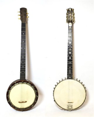 Lot 3044 - Banjo five string, 10 1/2'' head, open back, 31 lugs, various mother-of -pearl inlay shapes to next
