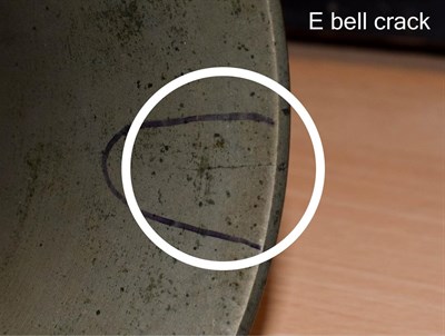 Lot 3049 - Handbells Set Of 19 lowest 6 1/2'' diameter C, D, E (with crack), F, 2xG (one damaged), A, B, C, D