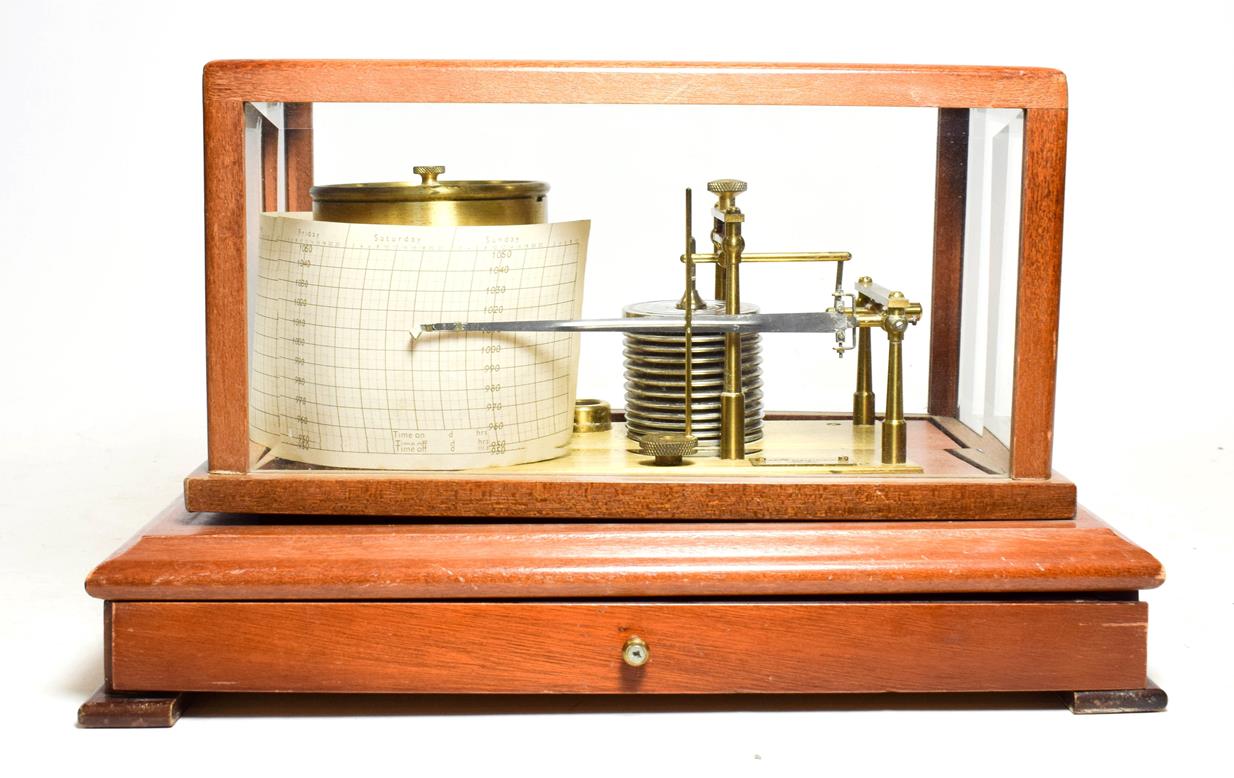Lot 3072 - Rapport (London) Barograph in case with bevelled glass and single drawer