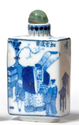 Lot 214 - A Chinese Blue and White Porcelain Snuff Bottle, probably Qianlong (1736-1795), of panelled...