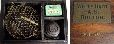 Lot 3082 - Beam Scales with two brass bowls and weights to 2lb by Avery in wooden box with brass plaque 'White