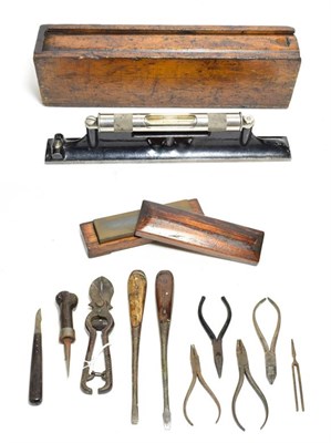 Lot 3084 - Various Tools including L S Starrett Co machinists level, sharpening stone, pliers and a few others