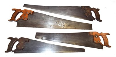 Lot 3085 - Disston Saws 2x26'' and 22''; together with a further 22'' with no maker's mark (4)